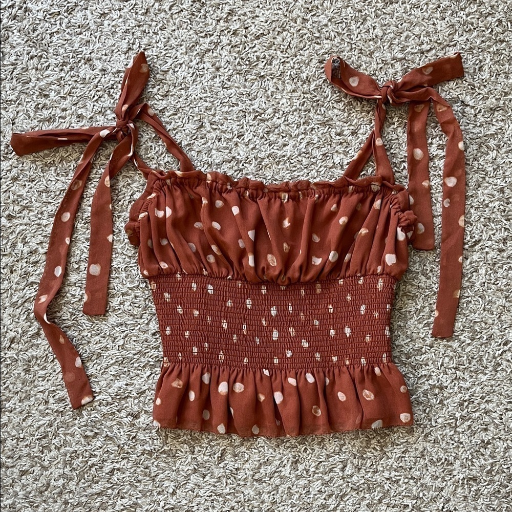 Wilfred Ballad Camisole Polka Dot Smocked Cropped Tank Top - Size Small